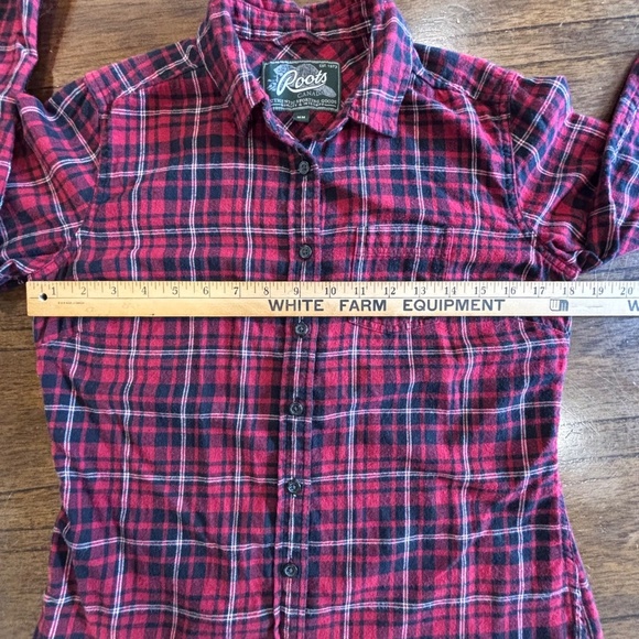 Women's Roots plaid flannel 100% cotton button down fitted shirt size M - Picture 12 of 14